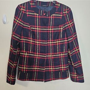 Paul Stuart Plaid Alpaca Blend Womens Jacket Blazer Red Black Yellow 10
